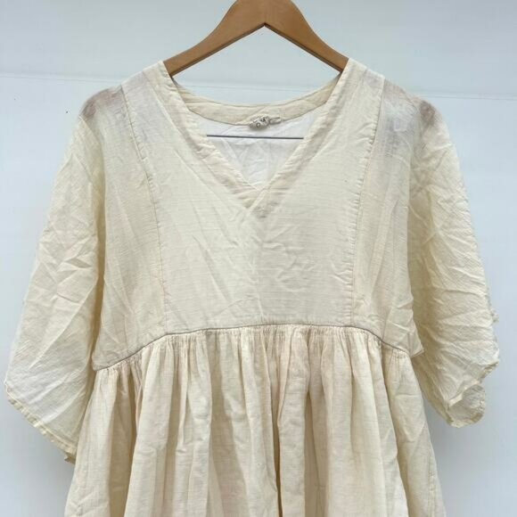 World Of Crow Boxy Sleeve Summer Dress Cotton Cottagecore Boho Cream XS Prairie - Picture 4 of 11